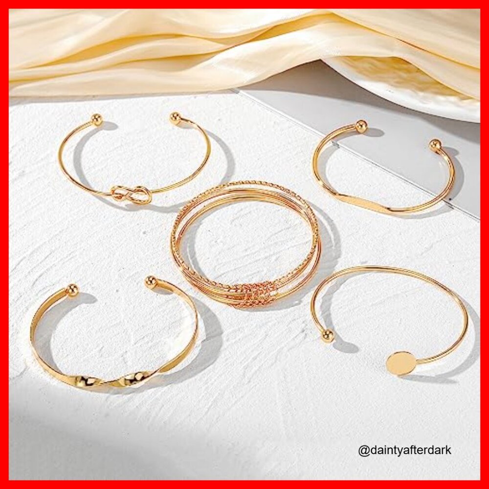 14k Gold-Plated Multi Layer Stackable Cuff Bracel… - image 6